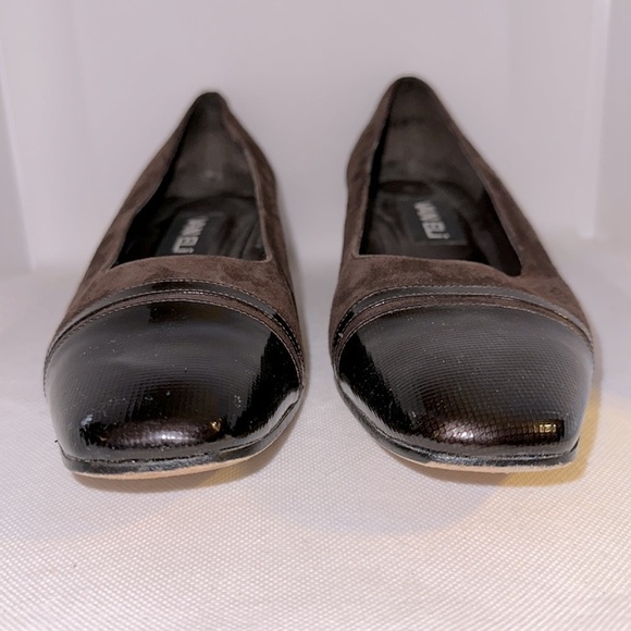 Van Eli Vero Cuoio Brown Suede Pumps with Patent Leather Vamp Size 8.5 - EUC - Picture 3 of 12